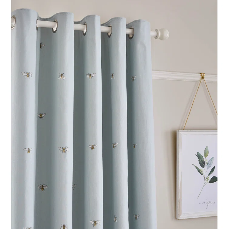 Sophie Allport Bee Duck Egg Fully Lined Blackout Eyelet Curtains Sophie Allport Bee Duck Egg Fully Lined Blackout Eyelet Curtains