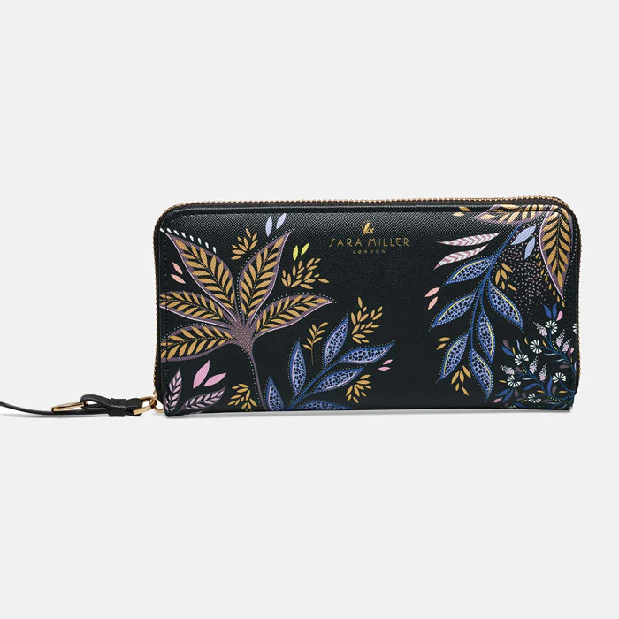 Sara Miller Large Zip Purse - Black Botanic Sara Miller Large Zip Purse - Black Botanic