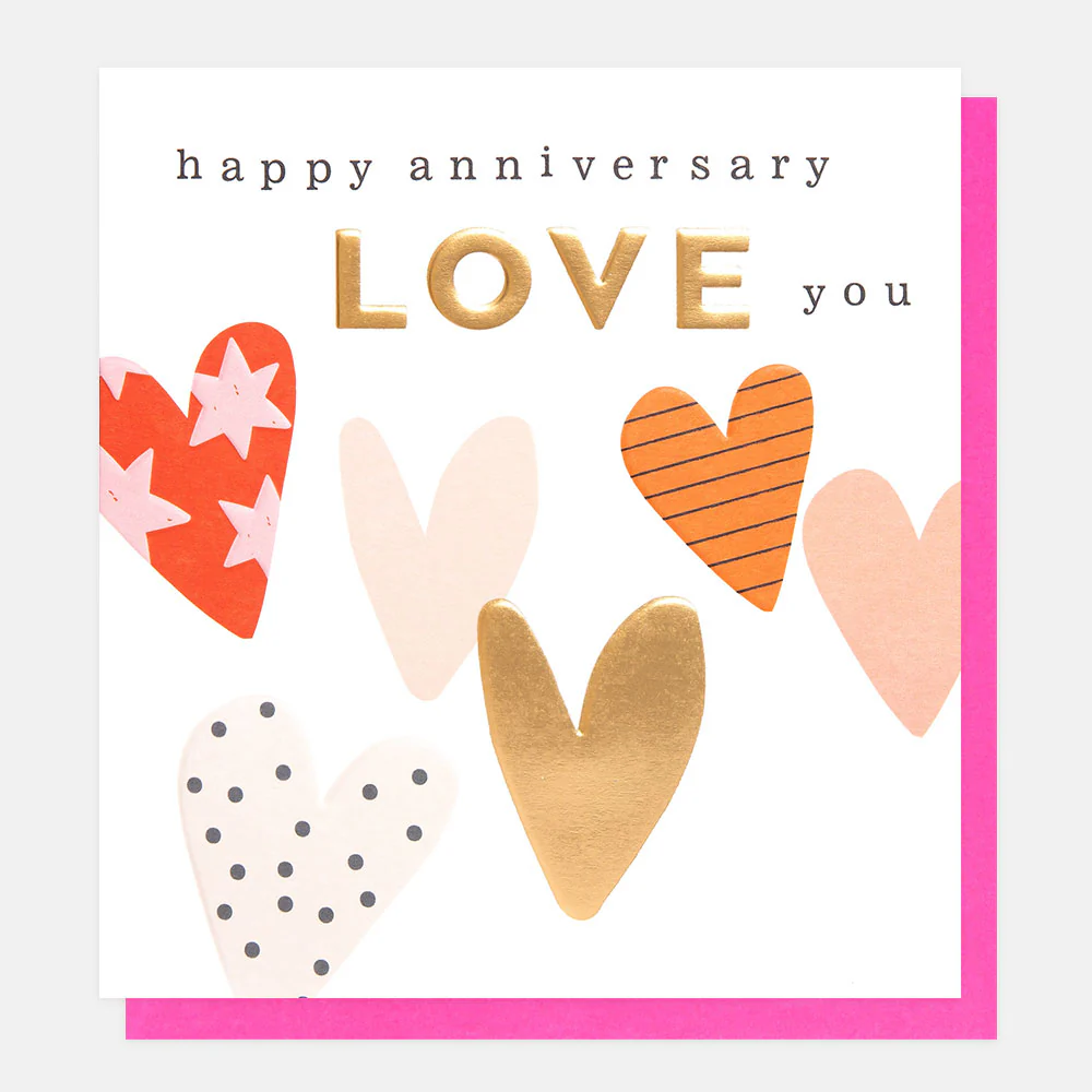 Caroline Gardner Patterned Hearts Anniversary Card Caroline Gardner Patterned Hearts Anniversary Card