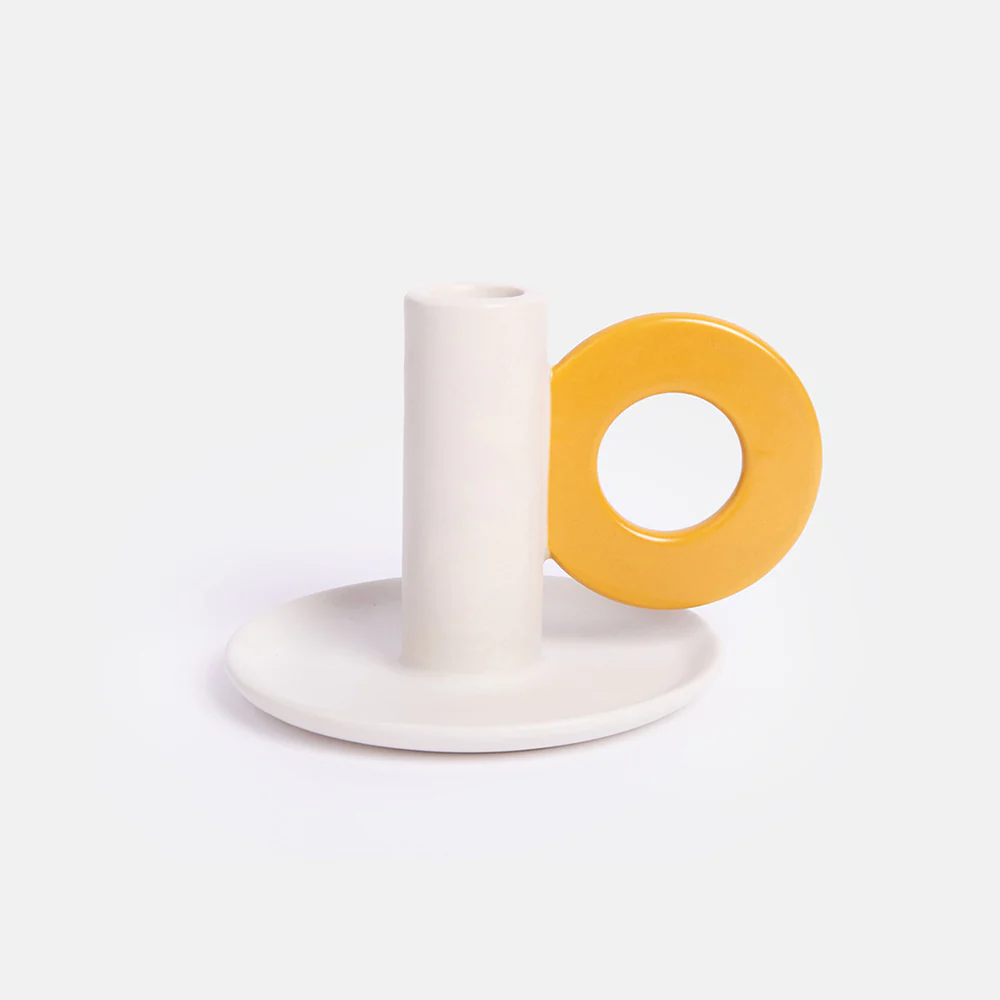 Caroline Gardner Cream/Mustard Loop Stoneware Candle Holder Caroline Gardner Cream/Mustard Loop Stoneware Candle Holder