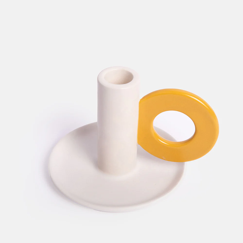 Caroline Gardner Cream/Mustard Loop Stoneware Candle Holder Caroline Gardner Cream/Mustard Loop Stoneware Candle Holder