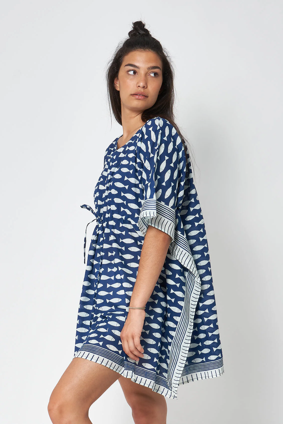Batela Fish Print Poncho with Blue Background Batela Fish Print Poncho with Blue Background