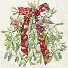 IHR Napkins Birds In Mistletoe Cream IHR Napkins Birds In Mistletoe Cream