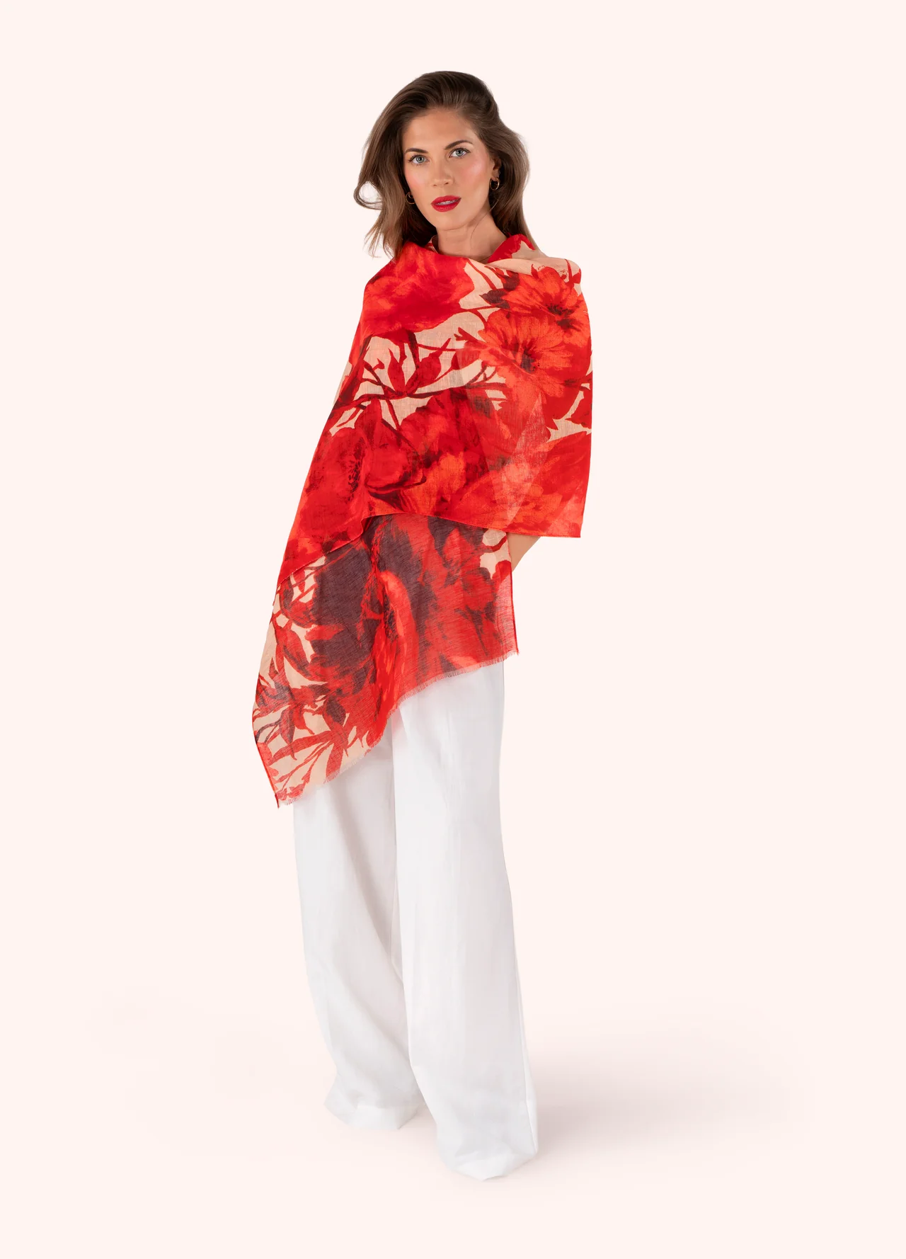 Powder Linen/Cotton Mix Scarf - Rouge Blooms Powder Linen/Cotton Mix Scarf - Rouge Blooms