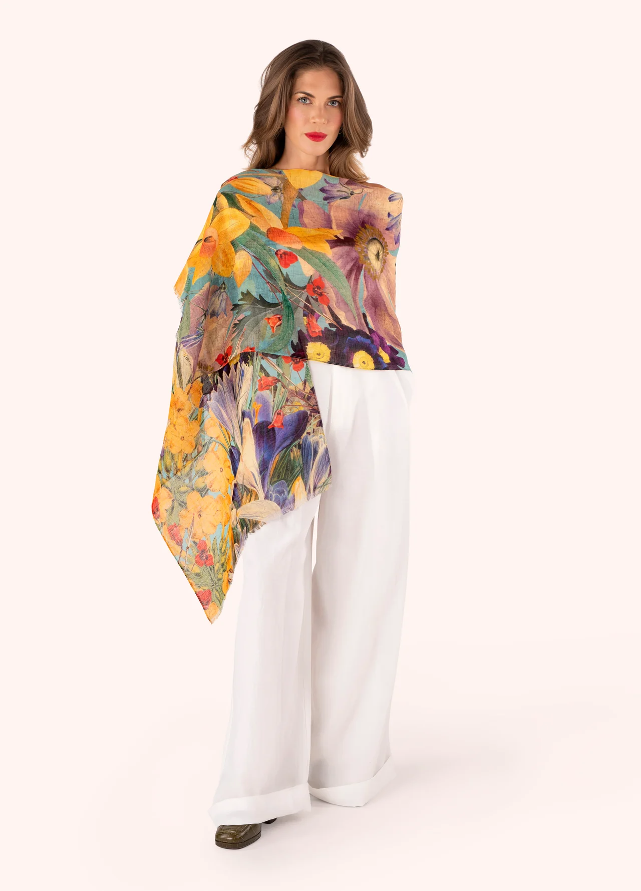 Powder Linen/Cotton Mix Scarf - Spring Flora Powder Linen/Cotton Mix Scarf - Spring Flora