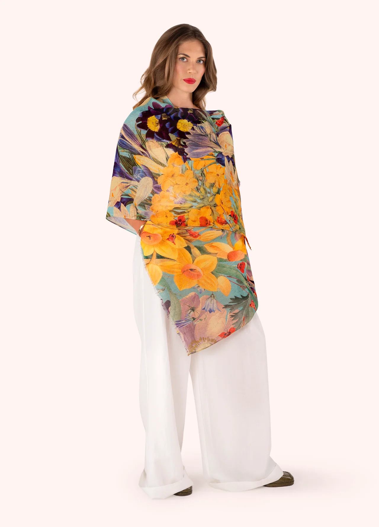 Powder Linen/Cotton Mix Scarf - Spring Flora Powder Linen/Cotton Mix Scarf - Spring Flora