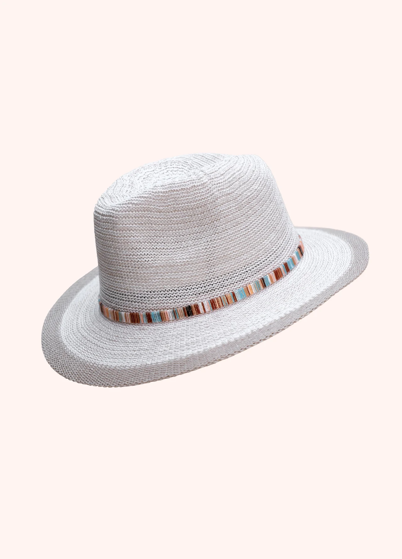 Powder Natalie Hat - Snowdrop with Multi Stripe Band Powder Natalie Hat - Snowdrop with Multi Stripe Band