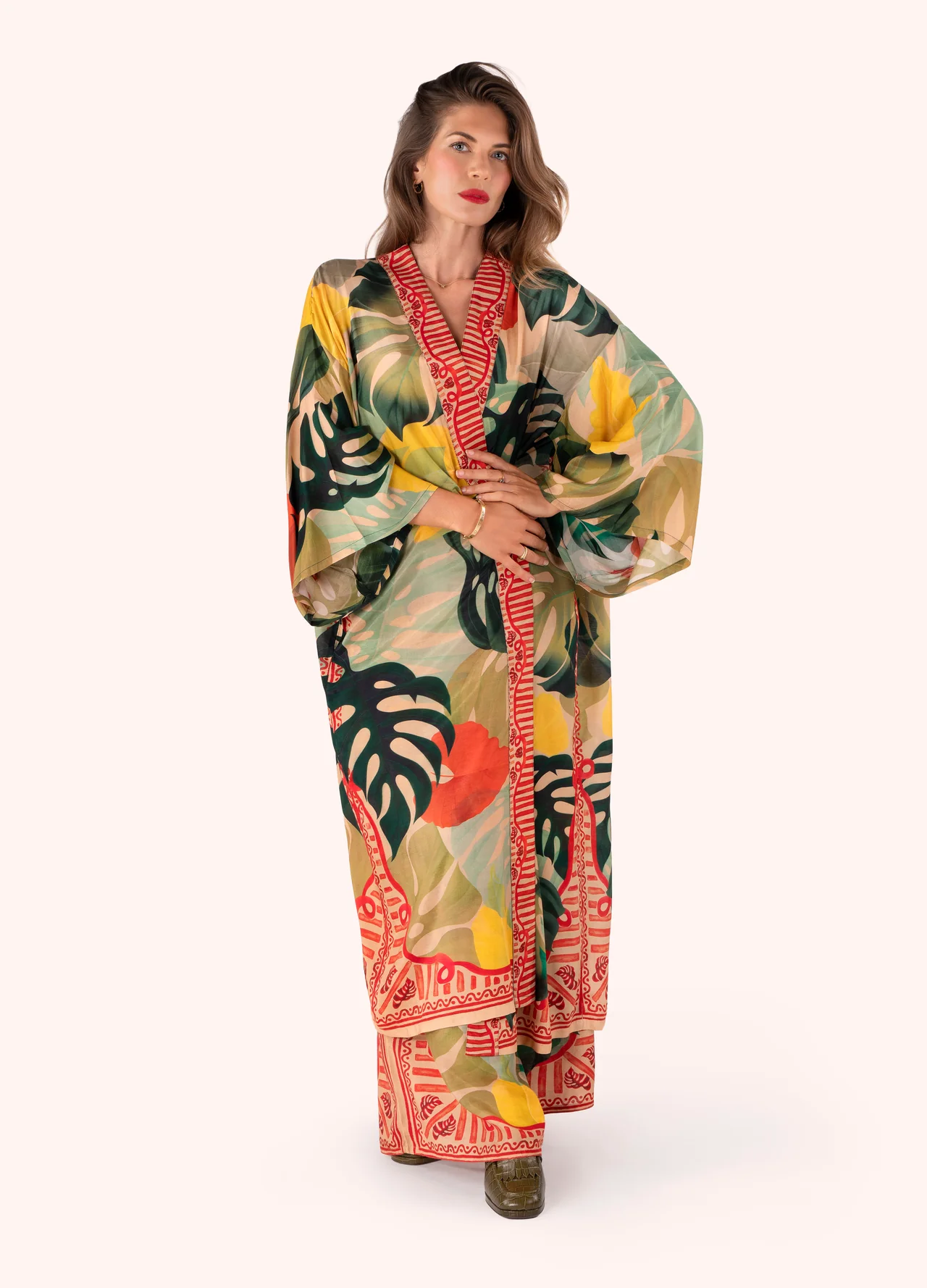 Powder Kimono Gown - Exotic Leaves Powder Kimono Gown - Exotic Leaves