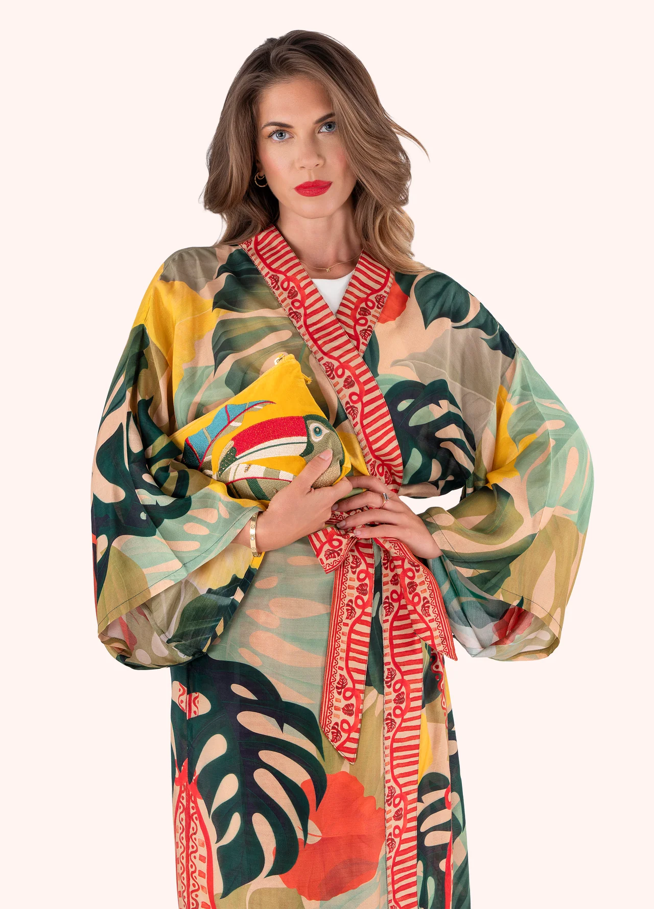 Powder Kimono Gown - Exotic Leaves Powder Kimono Gown - Exotic Leaves