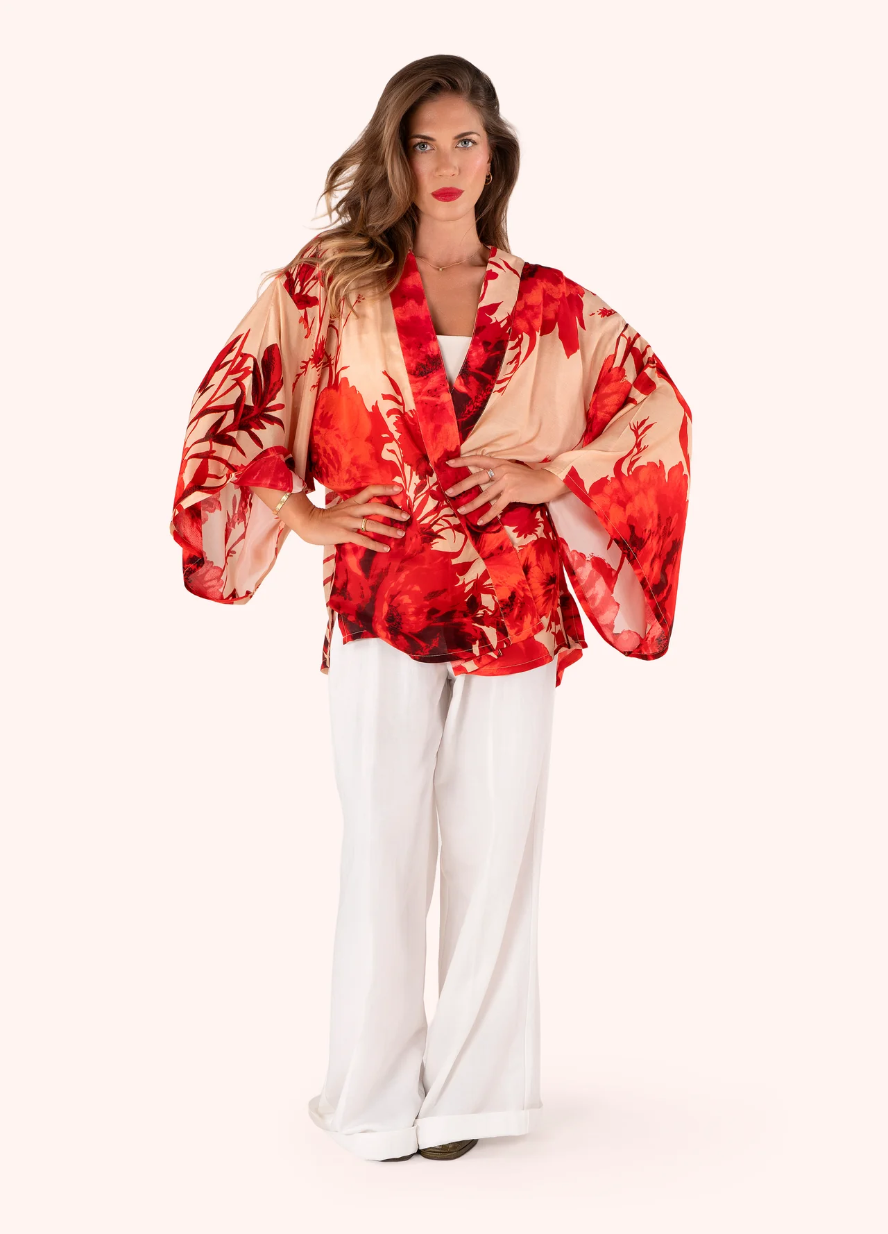 Powder Kimono Jacket - Rouge Blooms Powder Kimono Jacket - Rouge Blooms