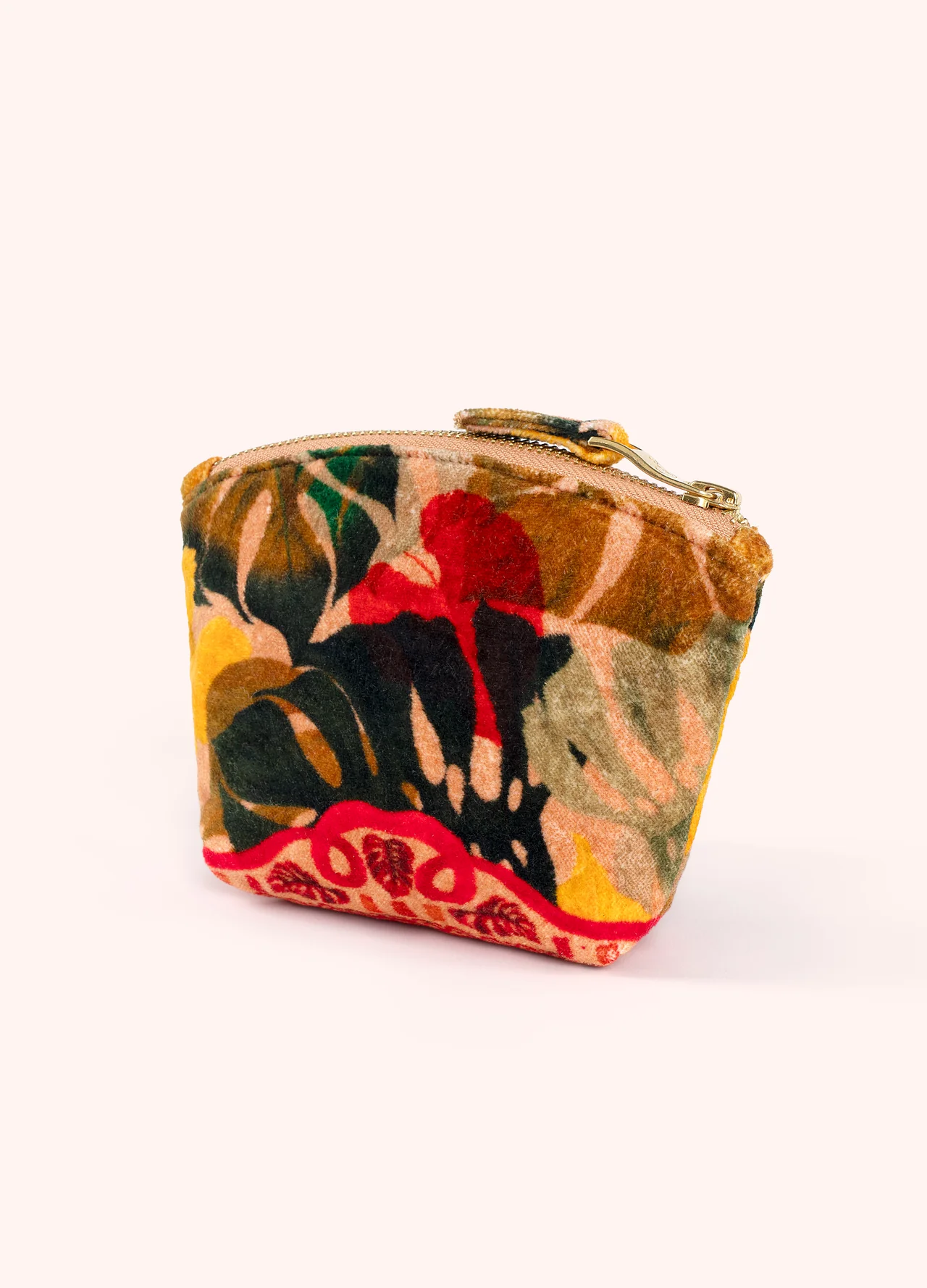 Powder Printed Velvet Mini Pouch - Exotic Leaves Powder Printed Velvet Mini Pouch - Exotic Leaves