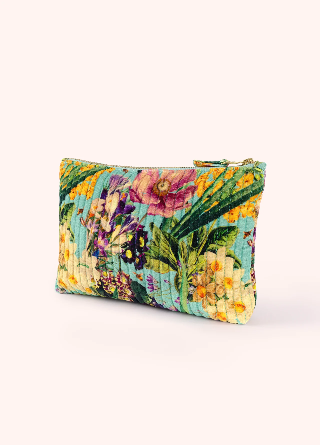 Powder Quilted Velvet Zip Pouch - Spring Flora Powder Quilted Velvet Zip Pouch - Spring Flora