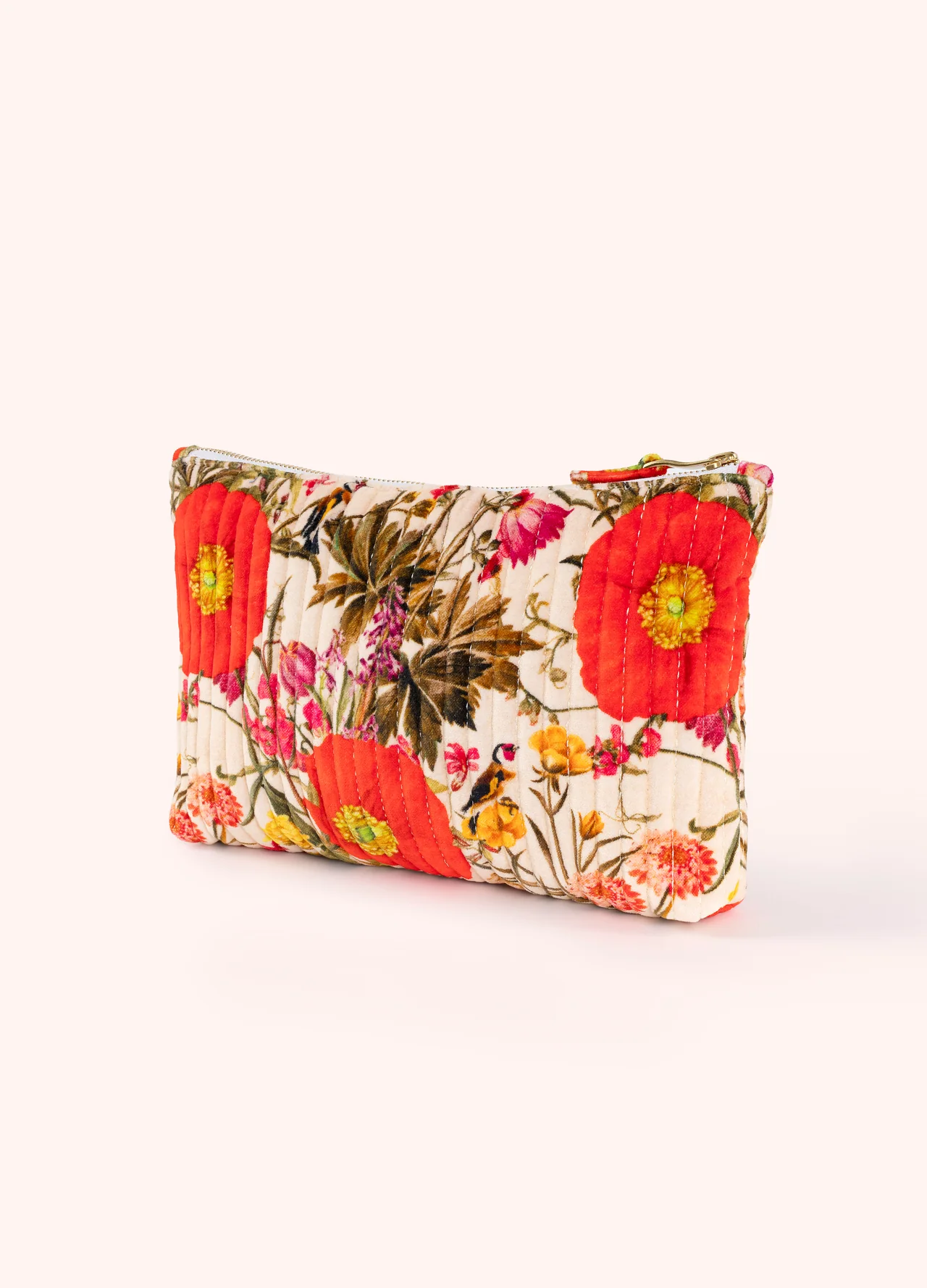 Powder Quilted Velvet Zip Pouch - Fine Flowers Powder Quilted Velvet Zip Pouch - Fine Flowers