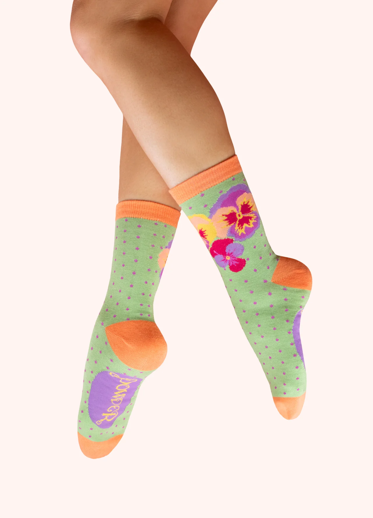 Powder Ladies Ankle Socks - Spring Pansies in Mint Powder Ladies Ankle Socks - Spring Pansies in Mint