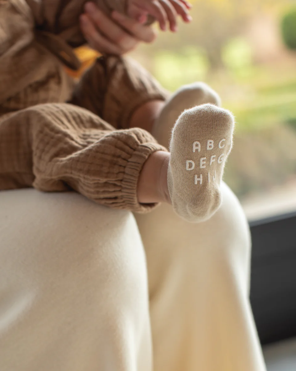 Chalk Alphabet No Show Baby Socks - Sand Chalk Alphabet No Show Baby Socks - Sand