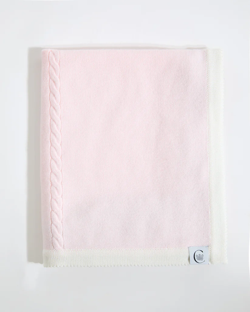 100% Merino Cable Plain Baby Blanket- Pink 100% Merino Cable Plain Baby Blanket- Pink