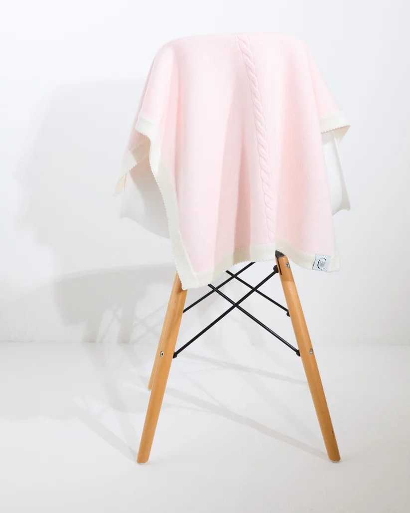 100% Merino Cable Plain Baby Blanket- Pink 100% Merino Cable Plain Baby Blanket- Pink
