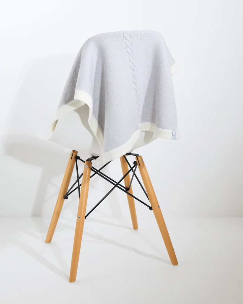 100% Merino Cable Plain Baby Blanket - Grey 100% Merino Cable Plain Baby Blanket - Grey