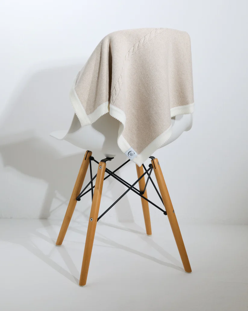 100% Merino Cable Plain Baby Blanket- Cappuccino 100% Merino Cable Plain Baby Blanket- Cappuccino