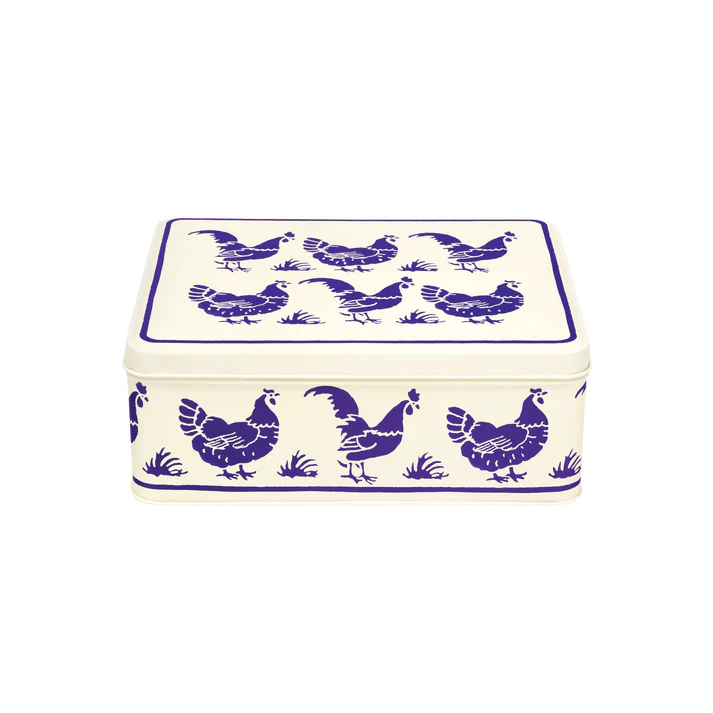 Emma Bridgewater Blue Hens Deep Rectangular Tin With Biscuits 320g Emma Bridgewater Blue Hens Deep Rectangular Tin With Biscuits 320g