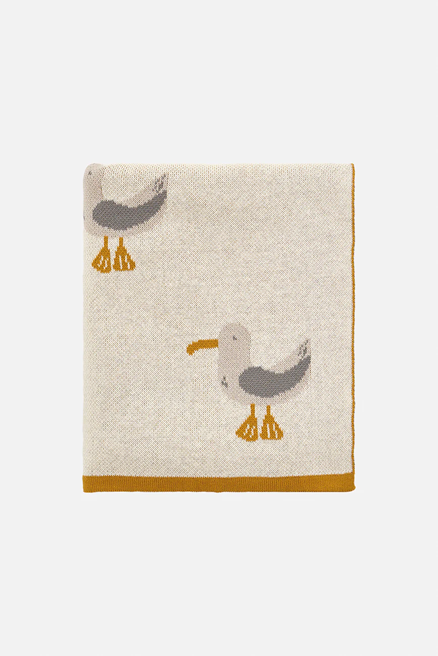 Batela Cotton Baby Blanket With Seagulls Motif Batela Cotton Baby Blanket With Seagulls Motif