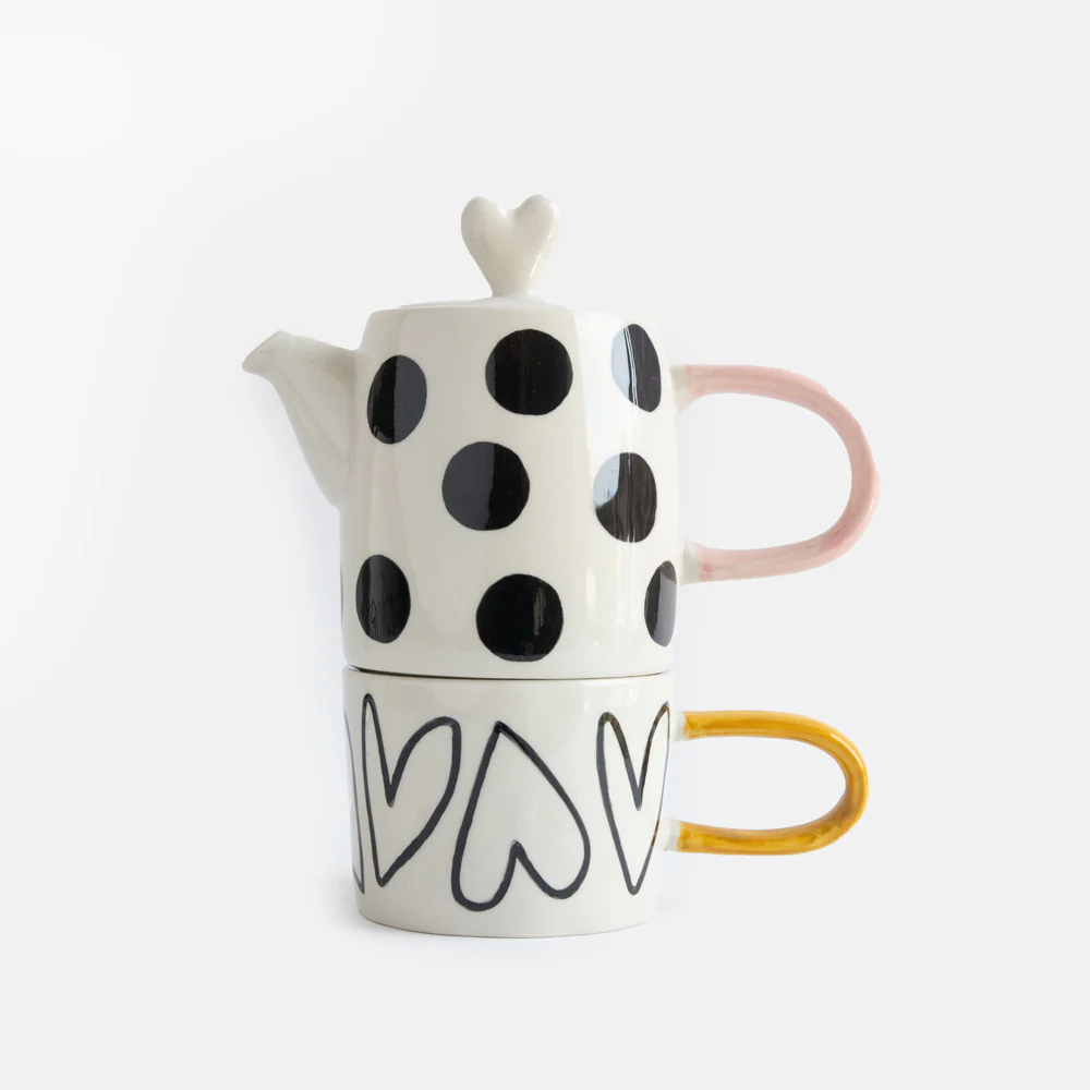 Caroline Gardner Hearts / Spots Teapot & Mug Set Caroline Gardner Hearts / Spots Teapot & Mug Set