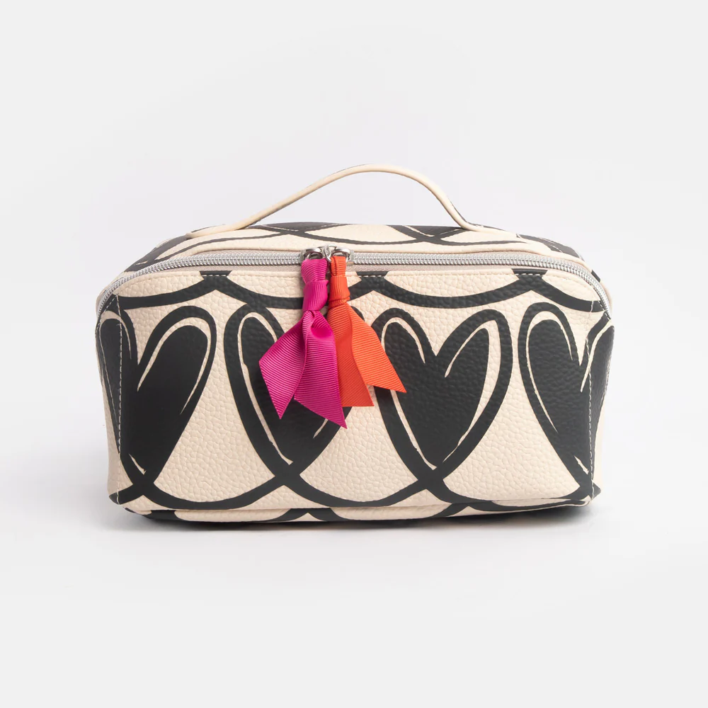 Caroline Gardner Mono Looped Hearts Flat Lay Wash Bag Caroline Gardner Mono Looped Hearts Flat Lay Wash Bag
