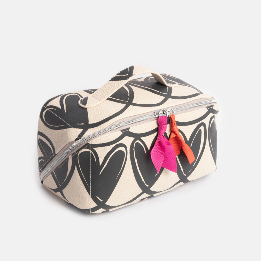 Caroline Gardner Mono Looped Hearts Flat Lay Wash Bag Caroline Gardner Mono Looped Hearts Flat Lay Wash Bag