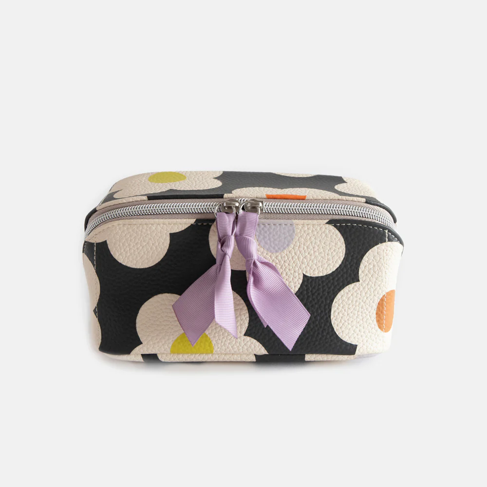 Caroline Gardner Multi Flower Charcoal Flat Lay Cosmetic Bag Caroline Gardner Multi Flower Charcoal Flat Lay Cosmetic Bag