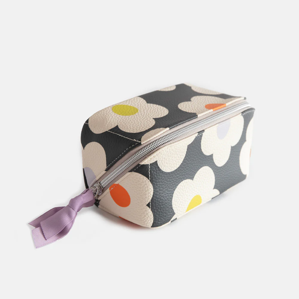Caroline Gardner Multi Flower Charcoal Flat Lay Cosmetic Bag Caroline Gardner Multi Flower Charcoal Flat Lay Cosmetic Bag
