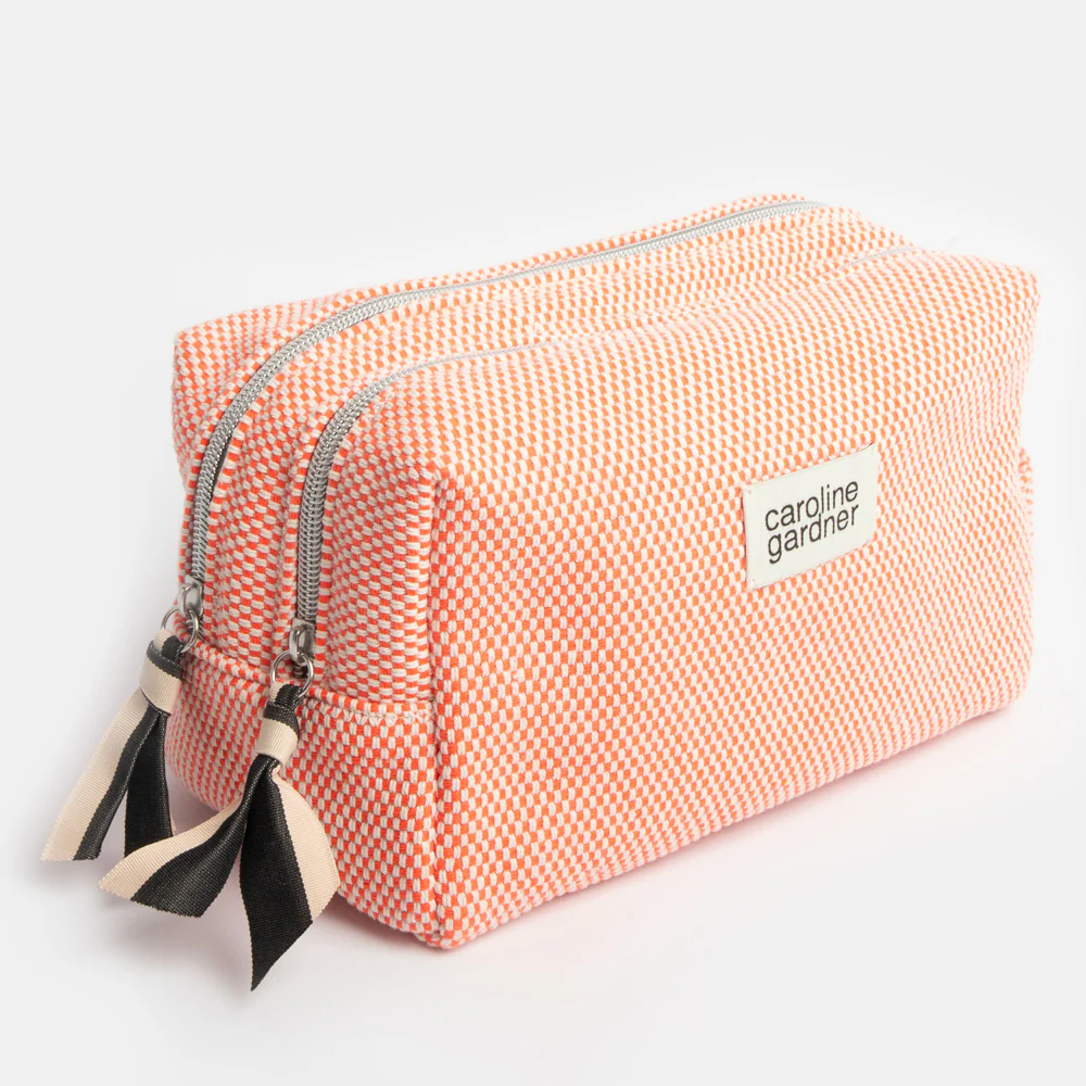 Caroline Gardner Orange Woven Check Large Travel Wash Bag Caroline Gardner Orange Woven Check Large Travel Wash Bag
