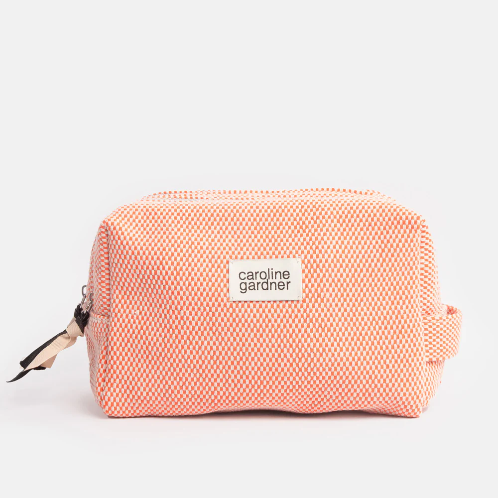 Caroline Gardner Orange Woven Check Large Travel Wash Bag Caroline Gardner Orange Woven Check Large Travel Wash Bag