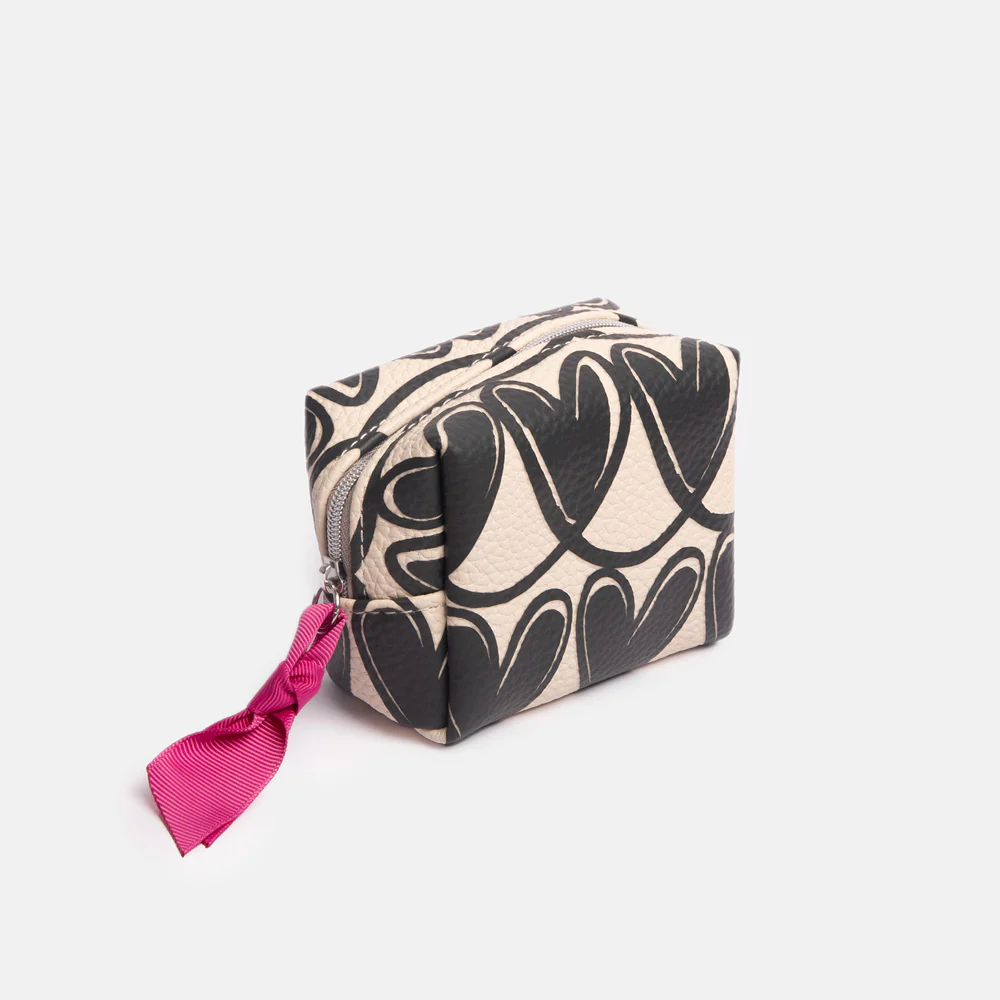 Caroline Gardner Mono Looped Hearts Ultra Mini Cube Cosmetic Bag Caroline Gardner Mono Looped Hearts Ultra Mini Cube Cosmetic Bag