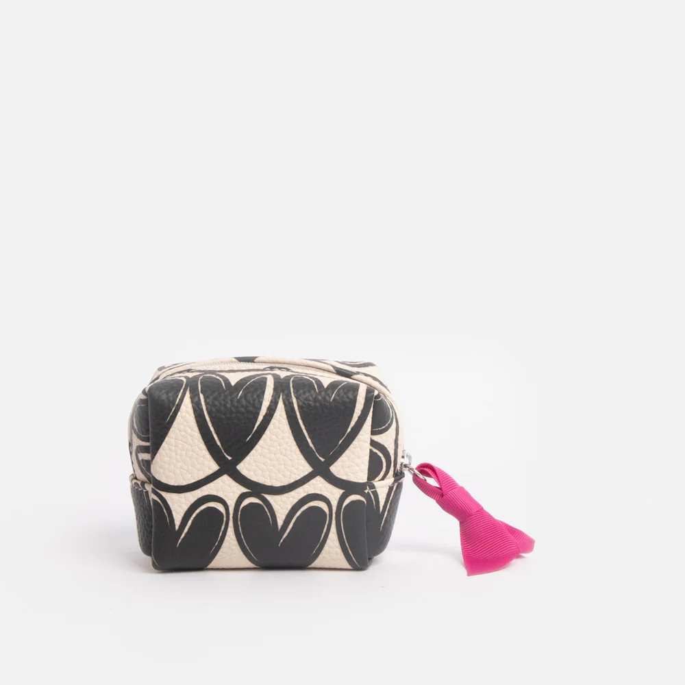 Caroline Gardner Mono Looped Hearts Ultra Mini Cube Cosmetic Bag Caroline Gardner Mono Looped Hearts Ultra Mini Cube Cosmetic Bag