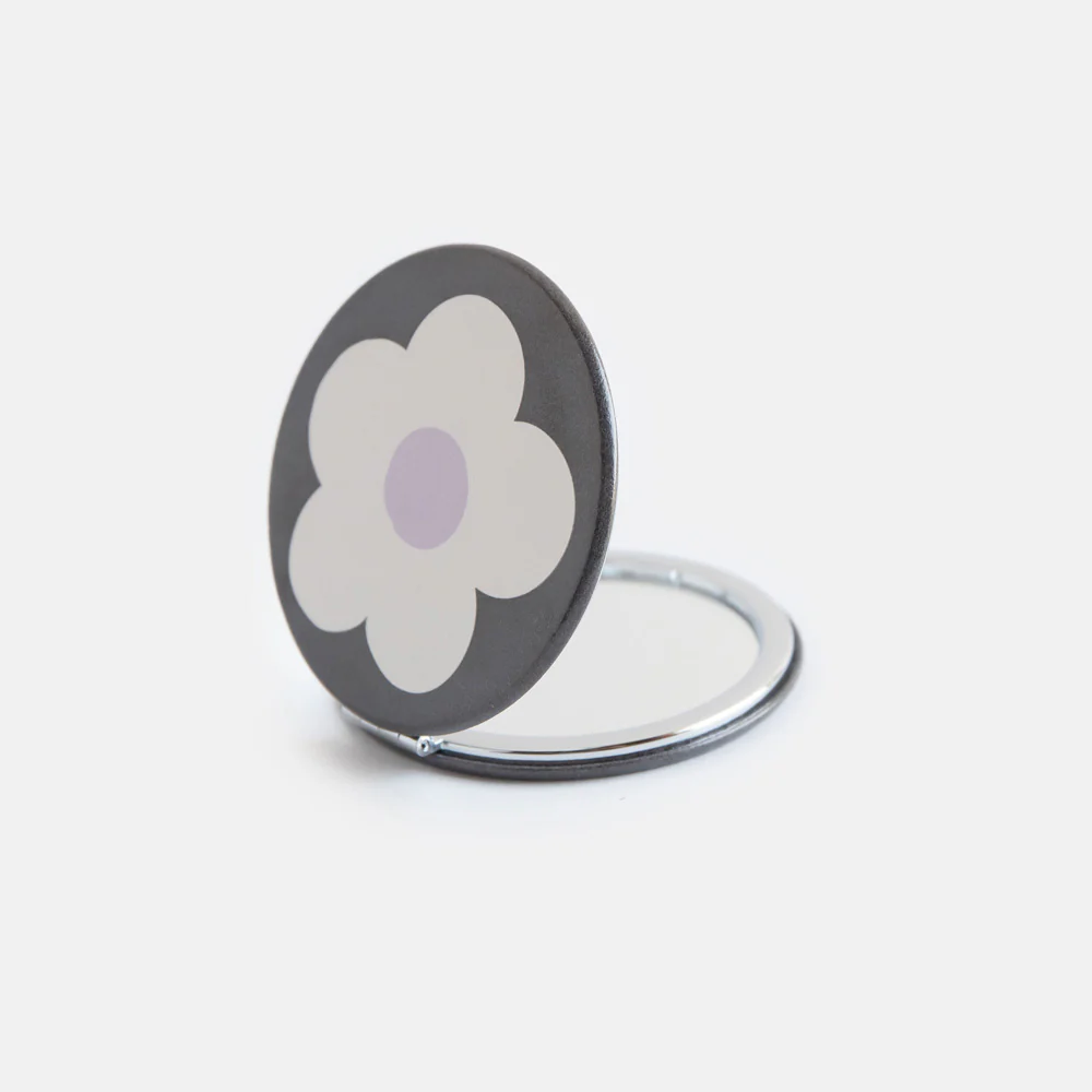 Caroline Gardner Flower Charcoal Round Pocket Mirror Caroline Gardner Flower Charcoal Round Pocket Mirror