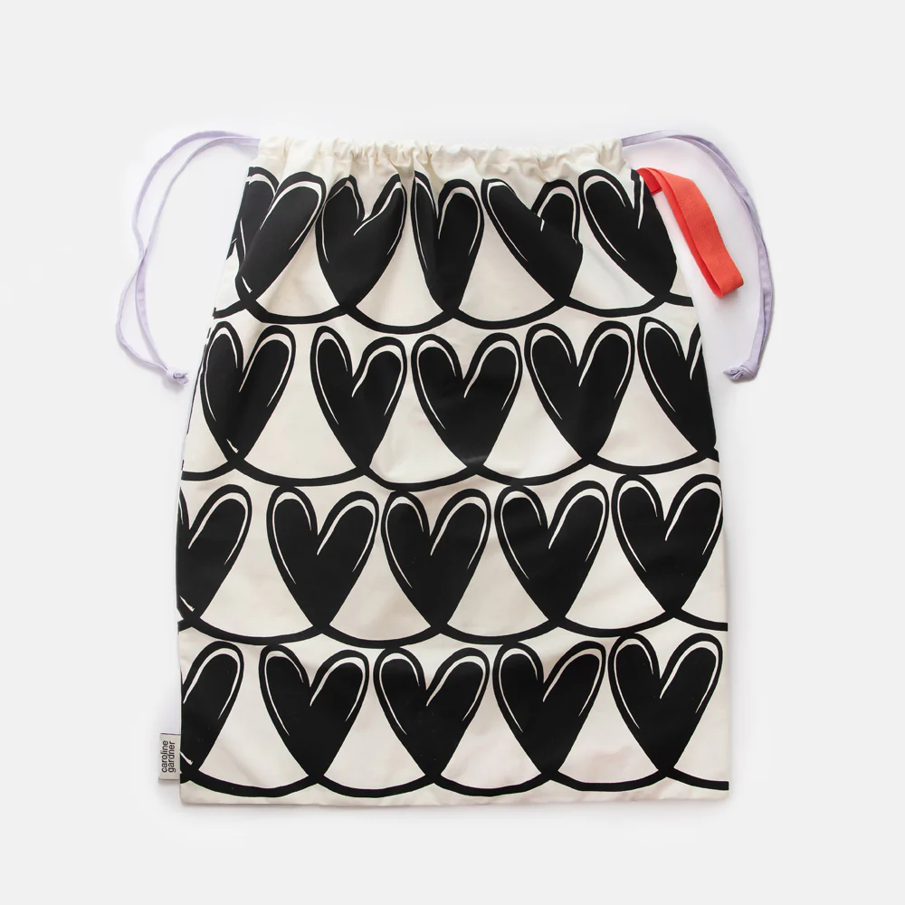 Caroline Gardner Mono Looped Hearts Drawstring Laundry Bag Caroline Gardner Mono Looped Hearts Drawstring Laundry Bag