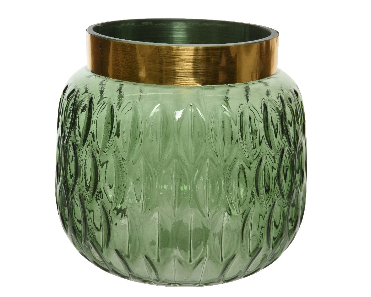 Green Glass Vase Shiny With Spray Colour 15x13.5cm - Vases ...