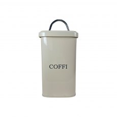 COFFI Square Tin Canister | Serif Font, Cream & Chrome Handle