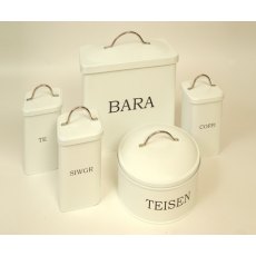 BARA Large Square Bread Bin | Serif Font, Chalk White & Chrome Handle