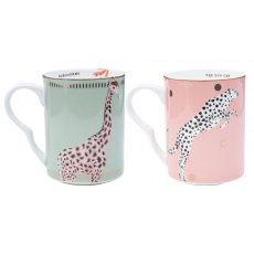 Yvonne Ellen Set of 2 Mugs Cheetah & Giraffe