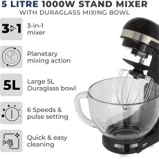 Tower Stand Mixer 1000W With 5L Glass Bowl