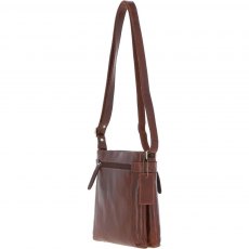 Ashwood Two Section Zip Top Leather Crossbody Bag Chestnut