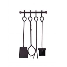 Garden Trading Fireside Tools with Wall Rack Set of 4 - Black Iron