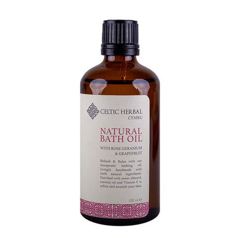 Celtic Herbal Natural Bath Oil with Rose Geranium & Grapefruit 100ml