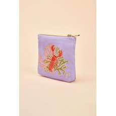 Powder Velvet Embroidered Mini Pouch - Lobster Buddies Lavender