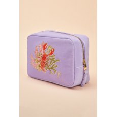 Powder Velvet Embroidered Make Up Bag - Lobster Buddies Lavender