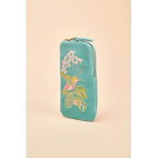 Powder Velvet Embroidered Sunglasses Pouch - Hummingbird Aqua