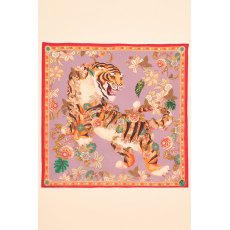 Powder 100% Silk Prancing Tiger Scarf - Lilac