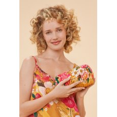 Powder Small Quilted Vanity Bag - Impressionist Floral Mustard