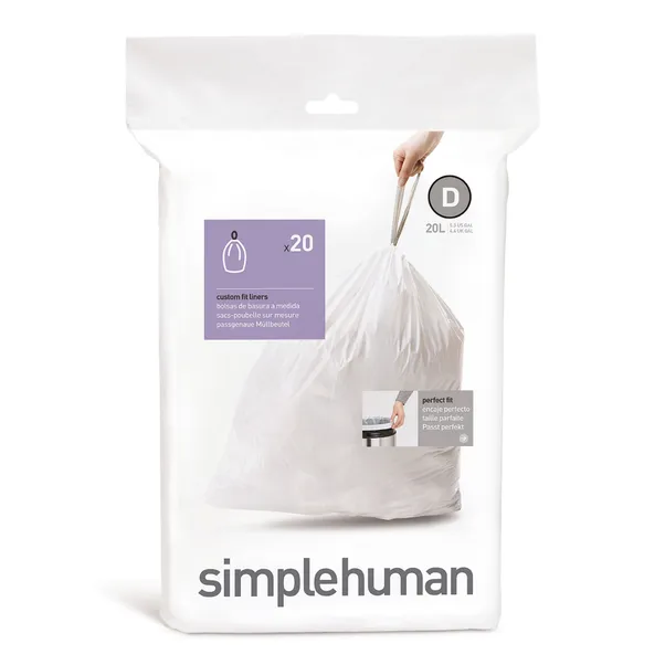 Simple Human Custom Fit Code D White Plastic Bin Liners 20L 20pk